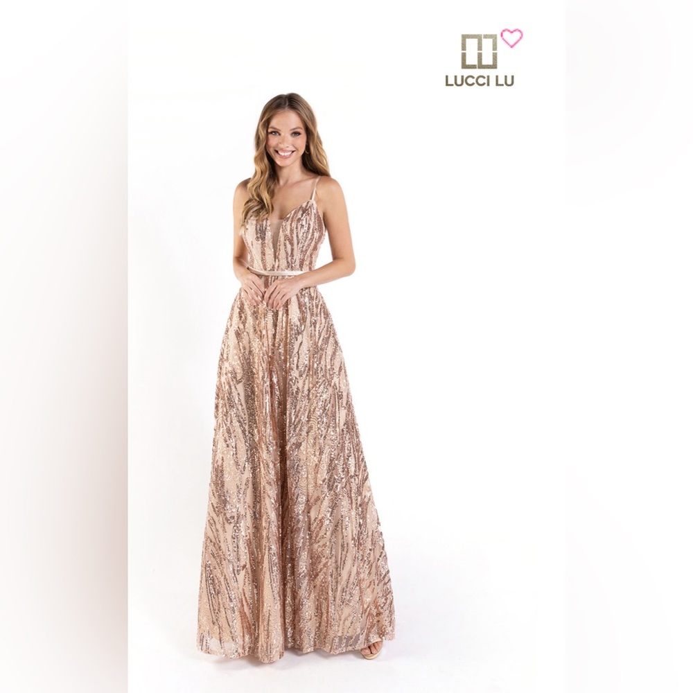 NWT Lucci Lu Gold Formal Gown Dress 28016 Sz 6